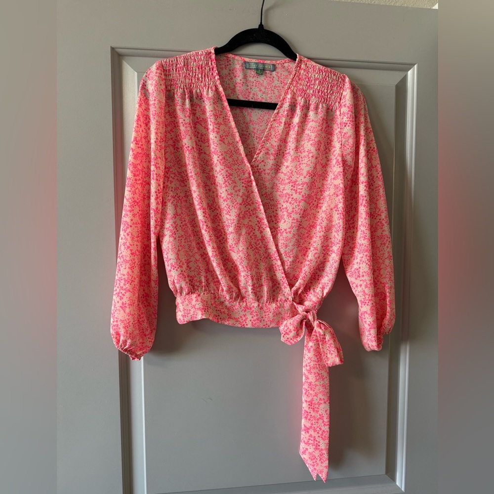 Bright Pink Floral Wrap Top Size Small
